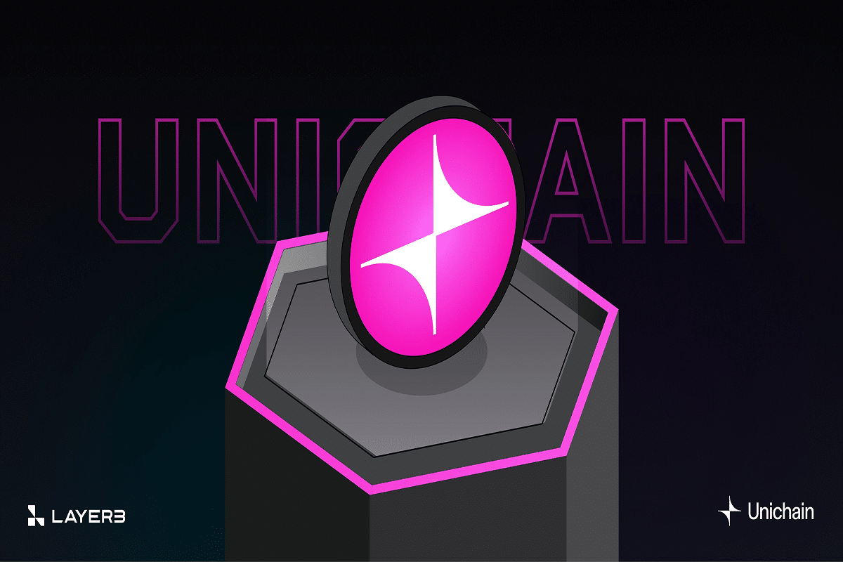 Unichain logo with pink icon on dark background.