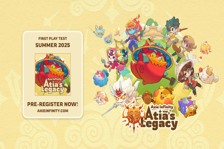 Promotional poster for Axie Infinity Atla's Legacy game test.