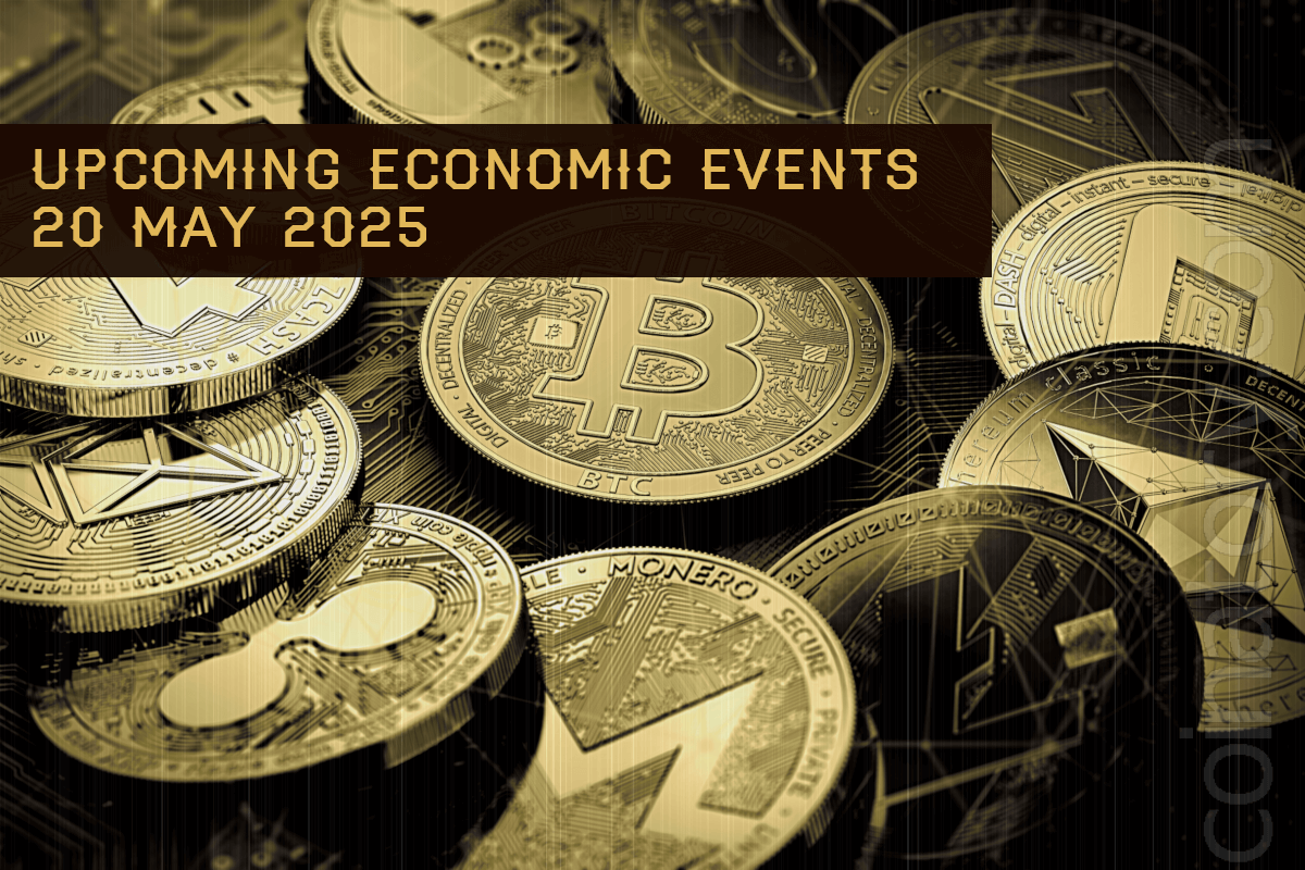 Cryptocurrency coins with date for economic events in May 2025.